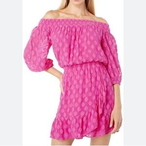 Lilly Pulitzer Rochelle Pink Wrap Off Shoulder Romper Size Small